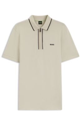Active Slim-fit polo shirt in moisture-wicking stretch cotton, Light Beige
