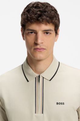 Active Slim-fit polo shirt in moisture-wicking stretch cotton, Light Beige