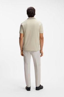 Active Slim-fit polo shirt in moisture-wicking stretch cotton, Light Beige