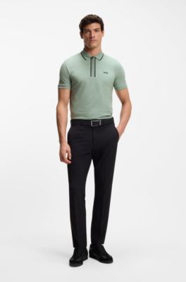 Slim-fit polo shirt in moisture-wicking stretch cotton, Light Green