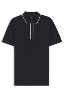 Active Slim-fit polo shirt in moisture-wicking stretch cotton, Dark Blue