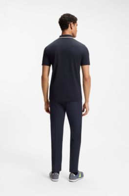 Active Slim-fit polo shirt in moisture-wicking stretch cotton, Dark Blue