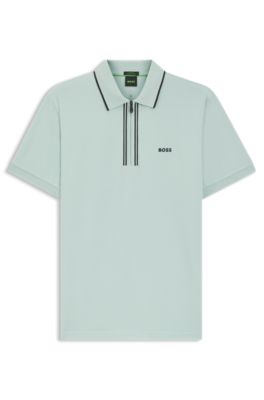 Active Slim-fit polo shirt in moisture-wicking stretch cotton, Turquoise