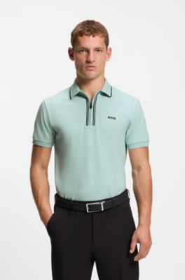 Active Slim-fit polo shirt in moisture-wicking stretch cotton, Turquoise