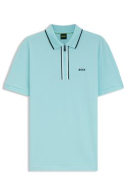 Active Slim-fit polo shirt in moisture-wicking stretch cotton, Light Blue