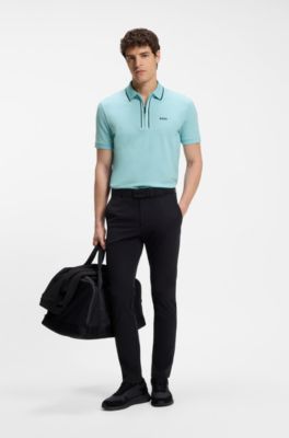 Active Polo slim fit de algod&oacute;n el&aacute;stico con absorci&oacute;n de humedad, Celeste
