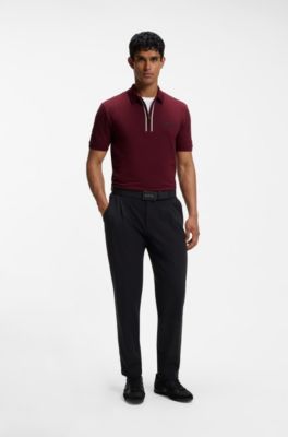 Active Slim-fit polo shirt in moisture-wicking stretch cotton, Dark pink