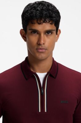 Active Slim-fit polo shirt in moisture-wicking stretch cotton, Dark pink