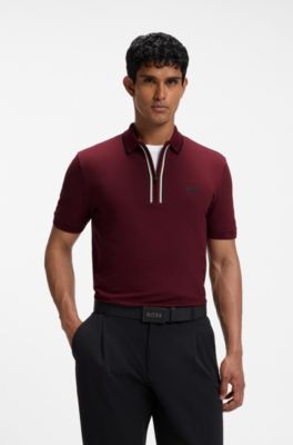 Active Slim-fit polo shirt in moisture-wicking stretch cotton, Dark pink