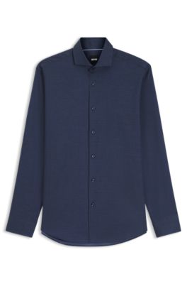 Camisa regular fit de algod&oacute;n de tejido dobby con estructura, Azul oscuro