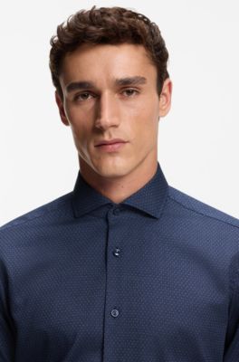 Chemise Regular en coton structur&eacute; fa&ccedil;onn&eacute;, Bleu fonc&eacute;