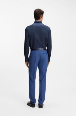 Camisa regular fit de algod&oacute;n de tejido dobby con estructura, Azul oscuro