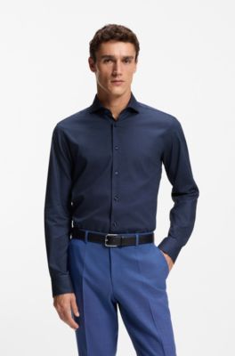 Camisa regular fit de algod&oacute;n de tejido dobby con estructura, Azul oscuro