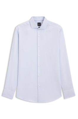 Camisa slim fit en sarga de algod&oacute;n, Celeste