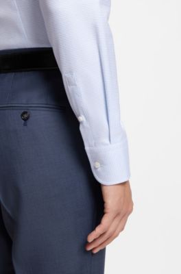 Camisa slim fit en sarga de algod&oacute;n, Celeste