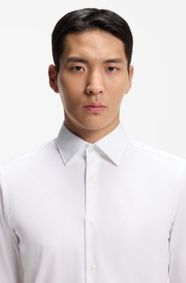 Easy-iron slim-fit shirt in cotton poplin, White