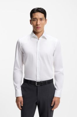 Easy-iron slim-fit shirt in cotton poplin, White