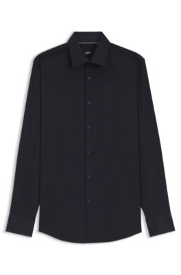 Camisa slim fit en popel&iacute;n de algod&oacute;n de planchado f&aacute;cil, Azul oscuro