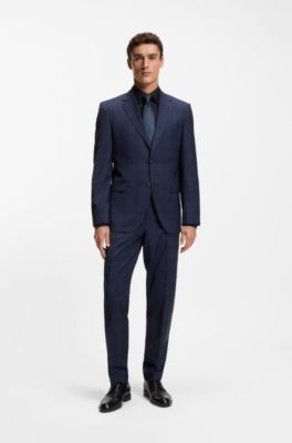 Easy-iron slim-fit shirt in cotton poplin, Dark Blue