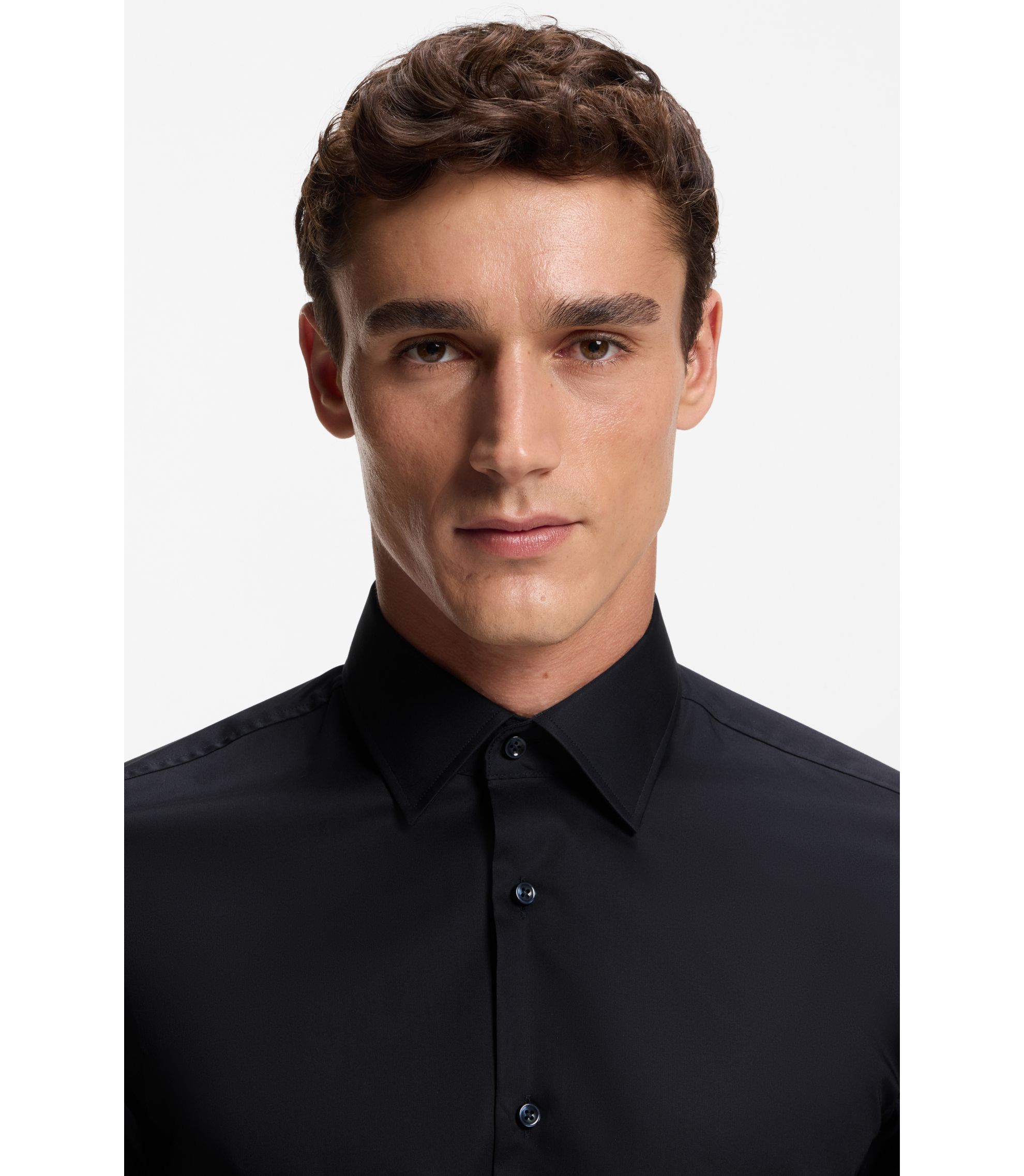 BOSS - Easy-iron slim-fit shirt in cotton poplin - Dark Blue