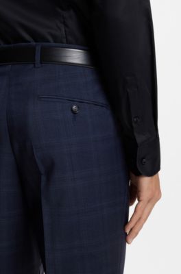 Easy-iron slim-fit shirt in cotton poplin, Dark Blue