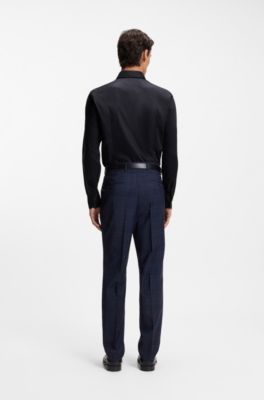 Easy-iron slim-fit shirt in cotton poplin, Dark Blue