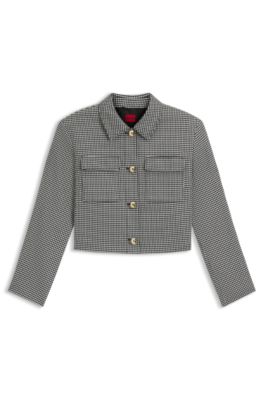 Cazadora corta relaxed fit de tejido el&aacute;stico con micromotivo de pata de gallo, Fantas&iacute;a