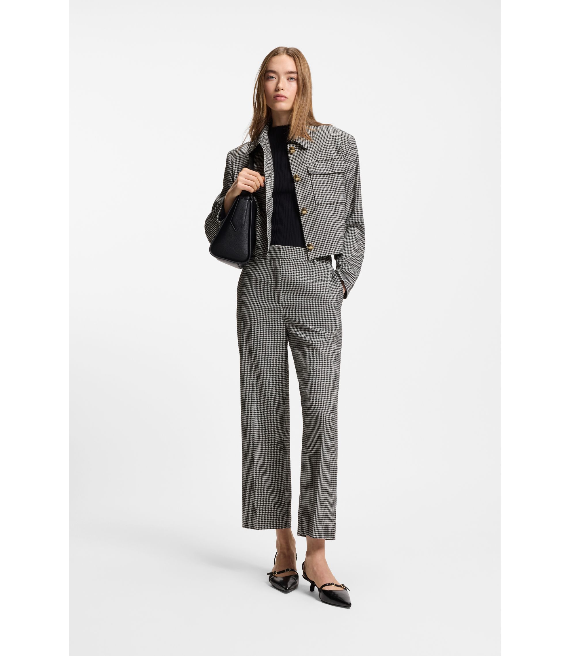 HUGO - Relaxed-fit blazer with cropped length - Patterned