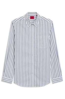 Camisa oversize fit en popel&iacute;n de algod&oacute;n a rayas, Blanco