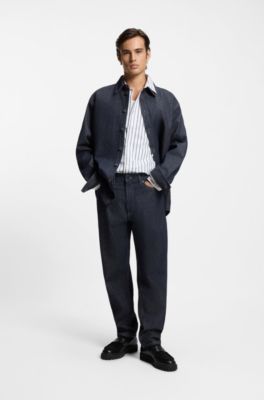 Camisa oversize fit en popel&iacute;n de algod&oacute;n a rayas, Blanco