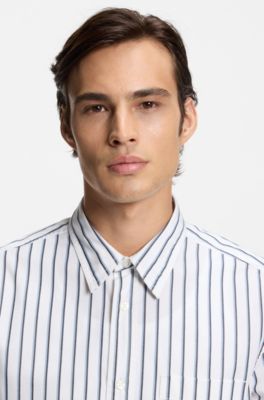 Camisa oversize fit en popel&iacute;n de algod&oacute;n a rayas, Blanco