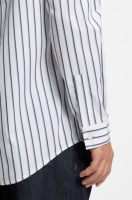 Camisa oversize fit en popel&iacute;n de algod&oacute;n a rayas, Blanco