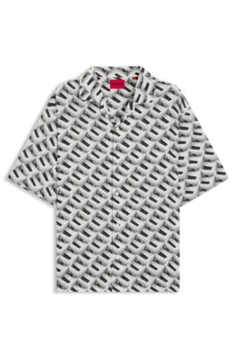 Oversized-fit shirt with statement print, White