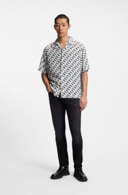 Oversized-fit shirt with statement print, White