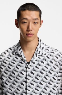 Camisa oversize fit con estampado con car&aacute;cter, Blanco