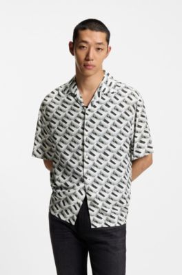 Oversized-fit shirt with statement print, White