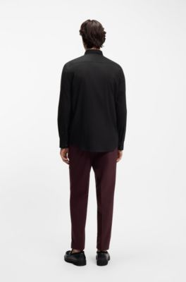 Camisa relaxed fit en lona de algod&oacute;n el&aacute;stico, Negro