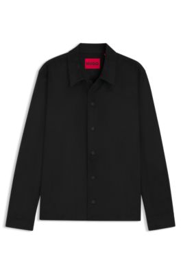Chemise Oversized Fit en similicuir avec poches lat&eacute;rales, Noir