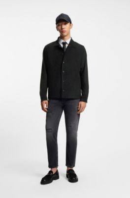 Chemise Oversized Fit en similicuir avec poches lat&eacute;rales, Noir