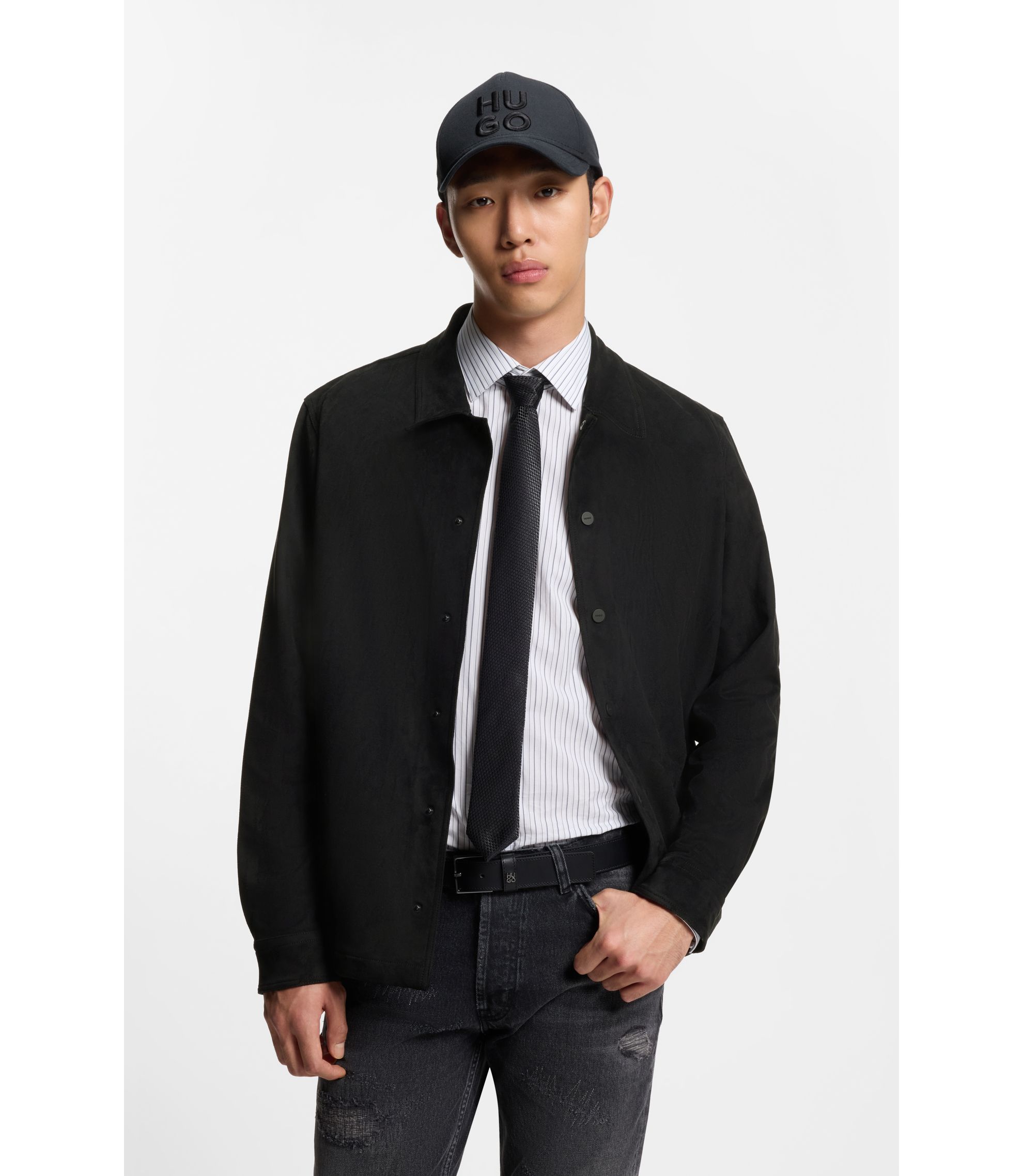 HUGO - Oversized-fit shirt in faux leather - Black