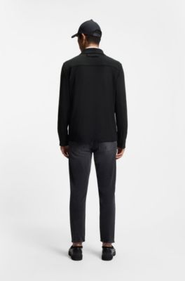 Camisa oversize fit de piel sint&eacute;tica con bolsillos laterales, Negro