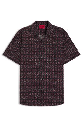 Printed relaxed-fit shirt in cotton poplin