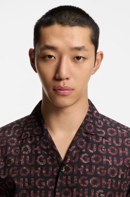 Printed relaxed-fit shirt in cotton poplin