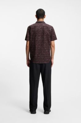 Chemise Relaxed en popeline de coton &agrave; logo imprim&eacute;, Brun chin&eacute;