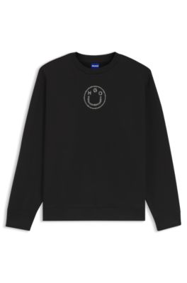 Sudadera de algod&oacute;n con logo Happy HUGO de estr&aacute;s, Negro