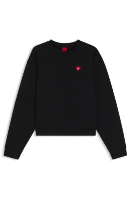 All-gender Cotton-terry sweatshirt with heart logo, Black
