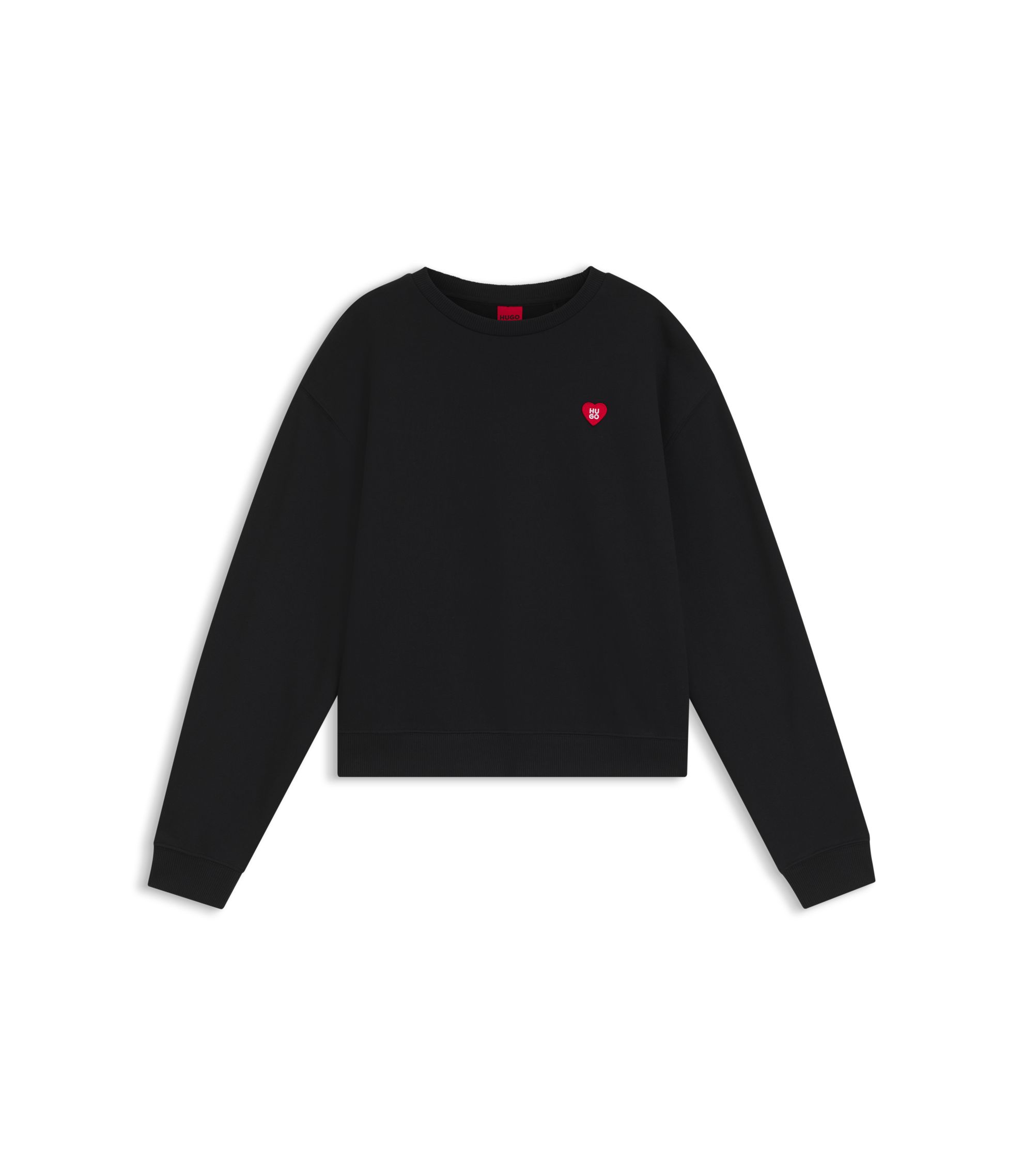 HUGO - All-gender Cotton-terry sweatshirt with heart logo - Black