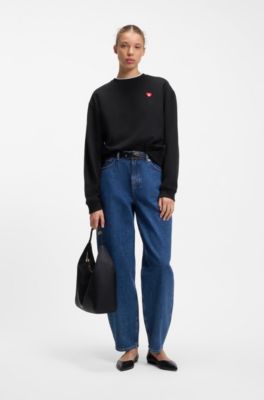 All-gender Cotton-terry sweatshirt with heart logo, Black