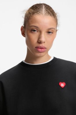 All-gender Cotton-terry sweatshirt with heart logo, Black