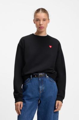 All-gender Cotton-terry sweatshirt with heart logo, Black